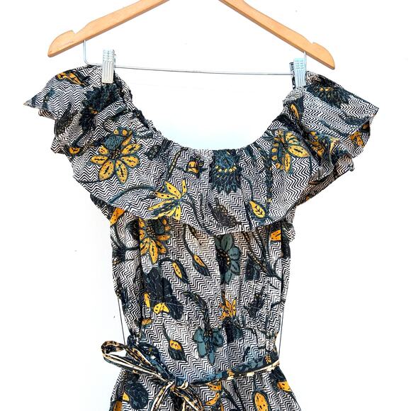 Ulla Johnson Amira Belted Midi Ruffle Dress 2 Portofino Off-The-Shoulder - Picture 8 of 13